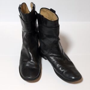 Frye Paige Short Black Leather Riding Boots Womens Size 10 B Mid Calf Pull on